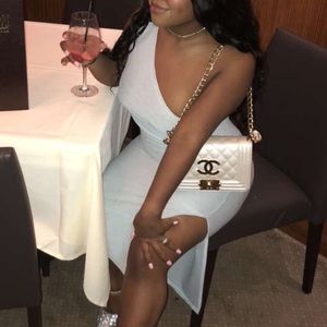 One shoulder teal going out dress